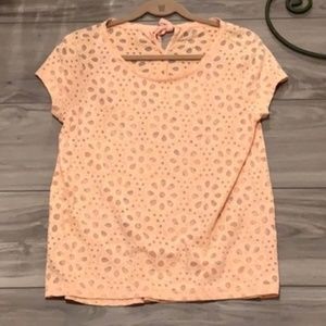 LOFT Peach Blouse w/ Perforated Floral Design